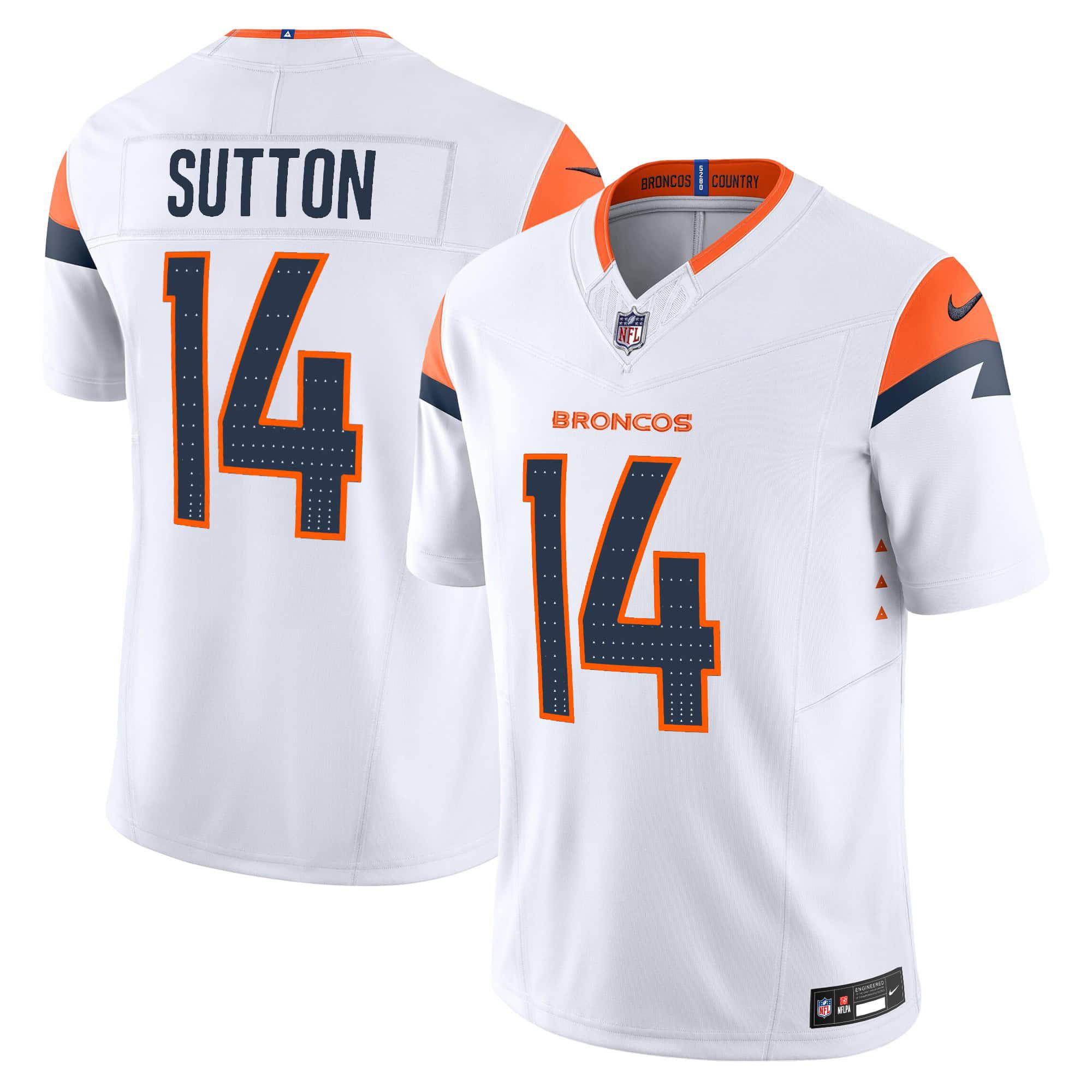 Men Denver Broncos #14 Sutton White 2024 Nike Vapor Limited NFL Jersey